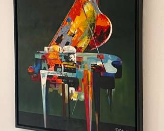 Framed Art "Piano Coloratura" By P Robert Oil On Canvas