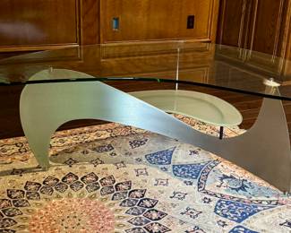 Modern Glass Coffee Table with Unique Metallic Base