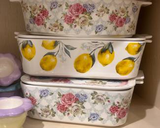 Vintage CorningWare Style Casserole Dishes and Colorful Ceramics