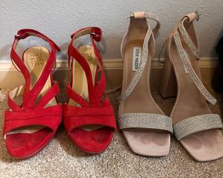 Stylish Red and Nude Heels with Rhinestones by Steve Madden