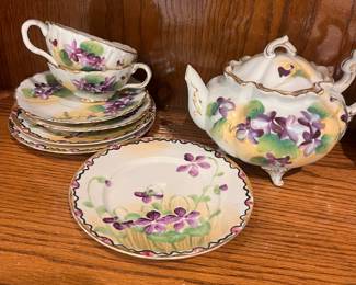  Antique Tea Set Lot - Hand-Painted Violets Design