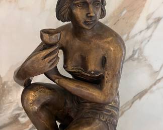 Vintage Bronze Art Deco Female Flapper with Champagne