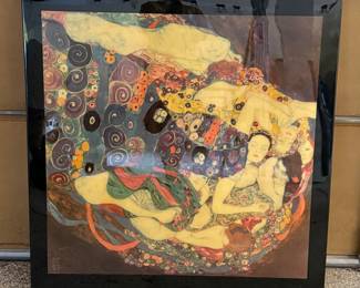 Colorful Framed Art Print Featuring Abstract Figures and Swirling Patterns