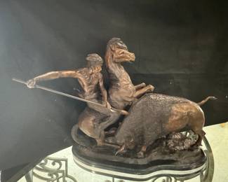 Signed Bronze Buffalo Hunt 