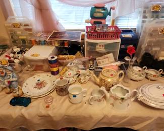 Antique china, sewing and embroidery thread