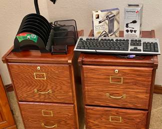 pair of wood filing cabinets