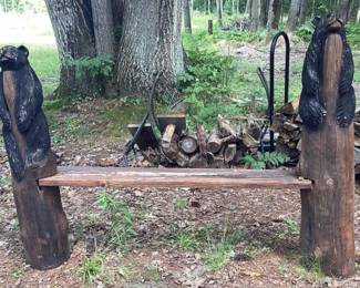 Wood bear log bench
