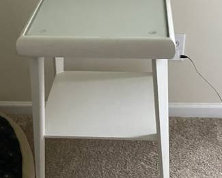 Bedroom set includes multiple coordinating pieces, all sold together for $400. Features clean lines and a with a white finish and glass top accents, perfect for creating a bright and airy look for a little girls room. Please note: while individual photos will be shown, all items are sold together as a complete set.