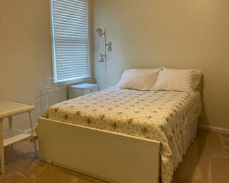 Bedroom set includes multiple coordinating pieces, all sold together for $400. Features clean lines and a with a white finish and glass top accents, perfect for creating a bright and airy look for a little girls room. Please note: while individual photos will be shown, all items are sold together as a complete set.