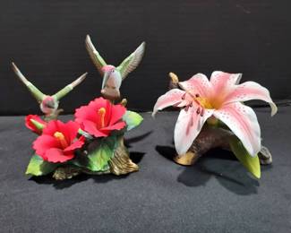 Holsted House Captivating Hummingbirds Porcelain Figurine Porcelain Tiger Lily