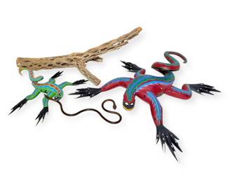 002 Lizard Oaxacan Wood Carvings Copper Snake Sculpture