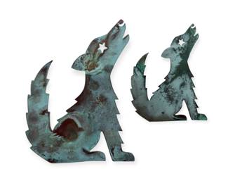 Howling Coyotes Copper Wall Art 24 12 Tall