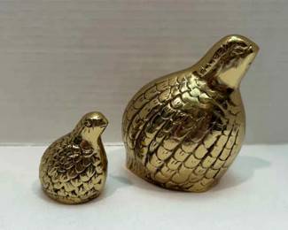 Two Brass Quail Figurines