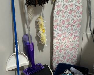 Cleaning Supplies Floral Ironing Board, Steamer, Brooms, More