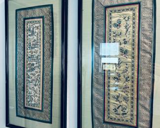 Pair of antique Chinese silk panels, 1920