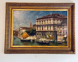 Large signed oil painting of Venice by Perroni. Classic Mid-Century Italian estate piece. 