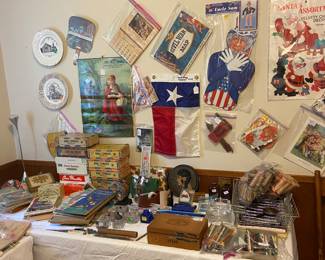 Cigar boxes, memorabilia, books, ink wells,
Old pens and pencils with advertising 
