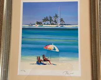 “Solitude in Paradise” by Alex Pauker 
Has certification of Authenticity
2003 Serigraph in color on wove paper.
Signed in pencil lower right corner
AP/44/75 in lower left corner