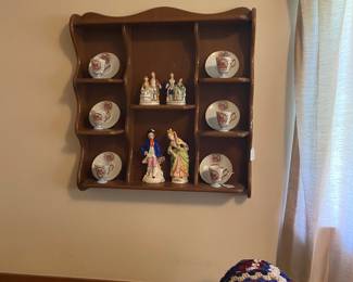 Maple What Not Shelf, cup and saucers, figurines 