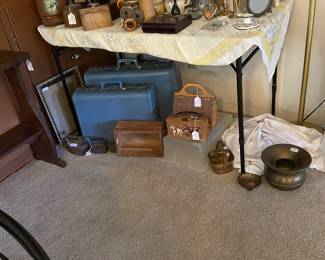 Vintage Luggage, Vintage wooden purses, Brass items