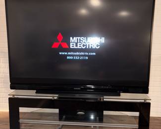Mitsubishi Electric #WD-65738 65” TV & Black/Glass TV Console!