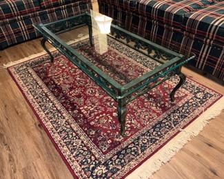 Green Wrought Iron/Glass Coffee Table