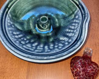 Artist Signed Pottery, Glass Heart!