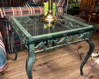 Green Wrought Iron/Glass End Table