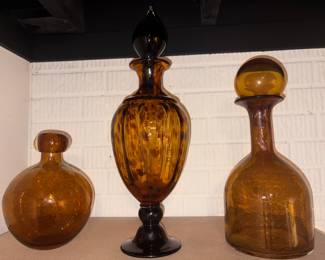 Amber Art Glass Bubble Vase, Amber Tortoise Vase,
Amber Bubble Glass Decanter W/Glass Ball Stopper!