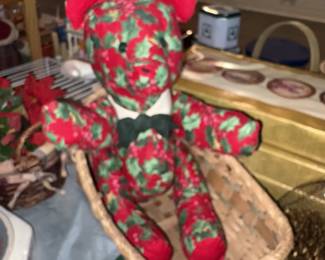 Handmade Signed Bear & Basket!