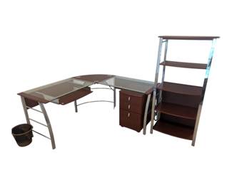 Glass Top Corner Office Desk Set