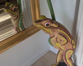 Large Wood Carved Key West Frog Stand