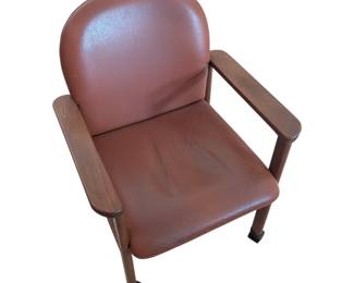 Contemporary Teak and Leather Rolling Desk Chair