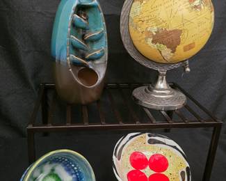 handmade pottery, glazed waterfall, ceramic backflow incense burner, vintage small-scale globe
