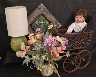 Lifelike doll, decorative doll carriage, and large variety of household decor