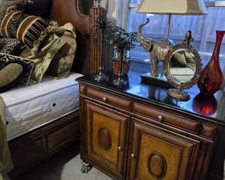 Queen bed - EARNEST HEMINGWAY COLLECTION by THOMASVILLE - includes headboard, footboard, mattress & box spring, and nightstand.