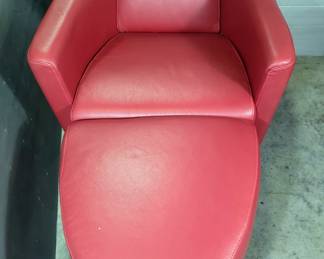 Contemporary Calia Italia Red Leather Chair and Ottoman