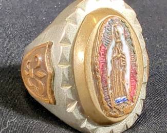 Men's Lady Of Guadalupe Ring, Size 9, Marked Made In Mexico