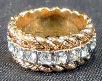Ladies 18K HGE Twisted Rope Band Ring With Clear Stones, Size 4.5