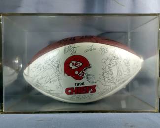 1996 Kansas City Chiefs Stamped Signature Football in Display Case