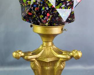 Colorful Confetti Art Glass Lamp with Gold-Tone Base And Additional Glass Globe Shade