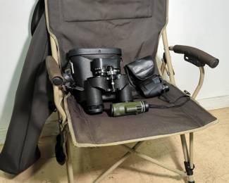 MacCabe Camping Chair with Sears Discoverer Zoom Binoculars, Leupold Binoculars and Monocular