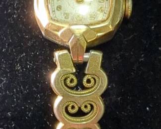Gold-Tone Ladies Bulova Wrist Watch with Decorative Band