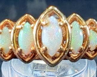 Ladies KLJCI 10k Gold Opal Pyramid Ring, Size 8