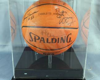 Signed Charlotte Hornets NBA Basketball in Display Case