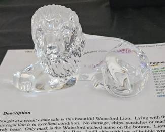 Item# 042 Lovely Waterford glass English Lion Price $95.00