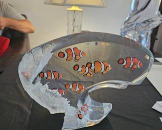 Item #034 Wyland Lucite Sculpture "Clown Fish" Stand is included Price: $3450.00