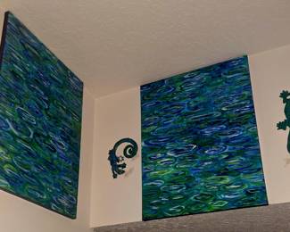 Diptych rain abstract original wall painting by DeRome. Set of 2 large paintings $450.00