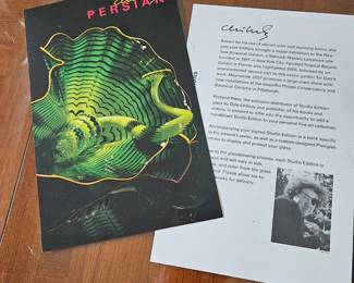 Item # 001 Dale Chihuly, "Green Persian Set," 2001, signed and with the case. References floral mysteries. Very rare to find one in this great condition. Asking price $9500.00.