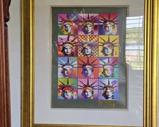 Item# 010 Liberty and Justice for All by Peter Max. Mixed media with acrylic painting and color lithograph on paper. 24 x 18. $4850.00 See appraisal.